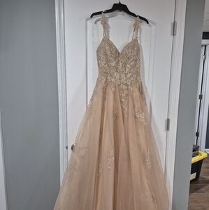 Ellie Wilde Gold and Cream Prom Dress